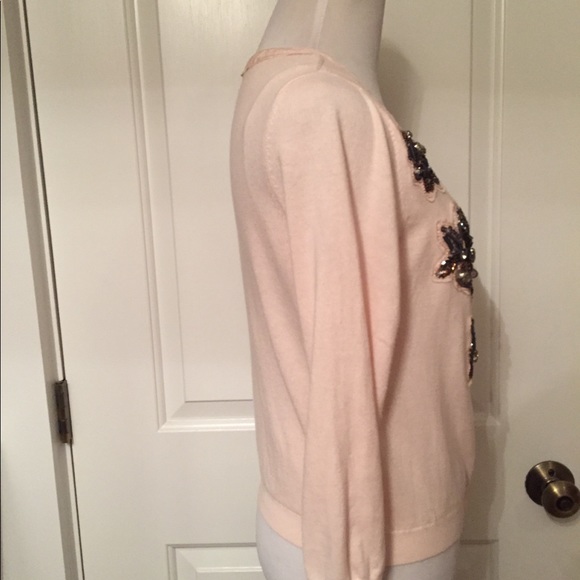 BODEN SWEATER CARDIGAN CROPPED PINK EMBELLISHED FLOWER 3/4 SLEEVE S fit Tagged 8 - Picture 5 of 8
